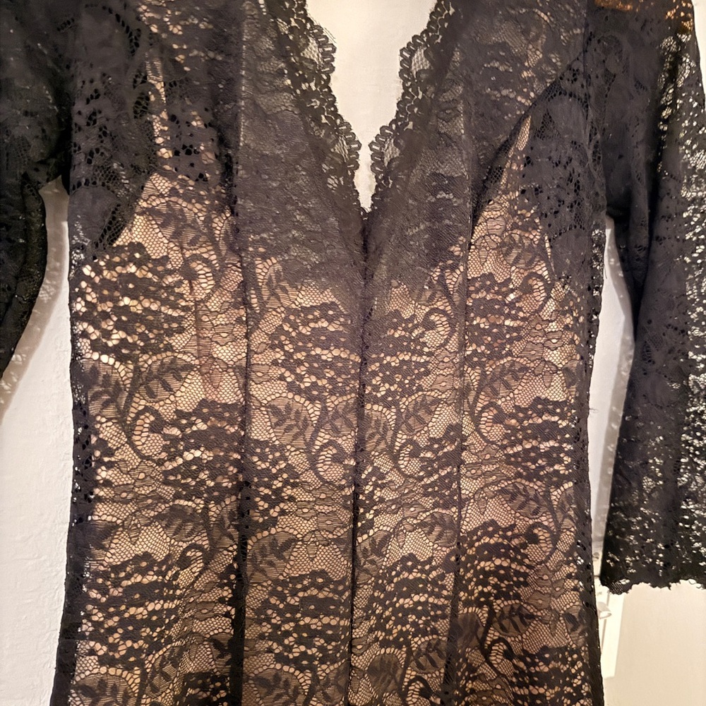 bebe Black long sleeve Lace V-Neck Mini Dress